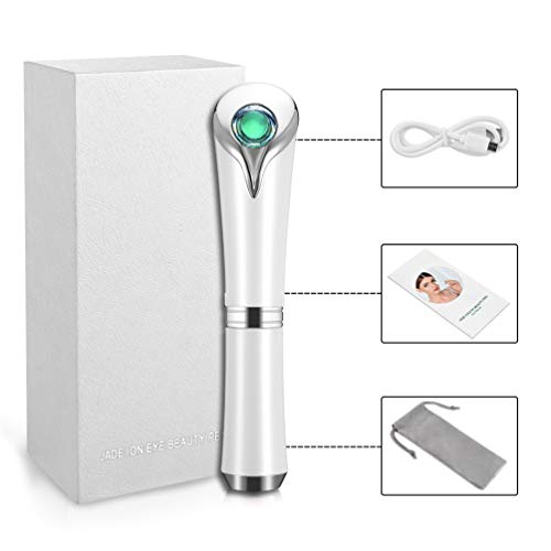Eye Massager Wand with 42℃ Heat & Sonic Vibration for Dark Circles, Puffiness and Eye Fatigue, Anti-wrinkle, USB Rechargeable Facial Massager Skin Care Device,White【 FDA Approved】
