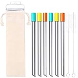 Set of 6 Stainless Steel Boba Straws with Silicone Tips | Reusable & Metal Drinking Angled-Tip Straws for Reduced Plastic Consumption | Great for Wide Bubble Tea, Boba Tea & Smoothie, Milkshakes ect.