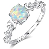 Angol Natural Moonstone Ring for Women, 925 Sterling Silver Triple Moon Goddess Engagement Promise Ring Anniversary, Birthday, Christmas, Valentine's Day Gift for Her (Opal-Silver, 9)