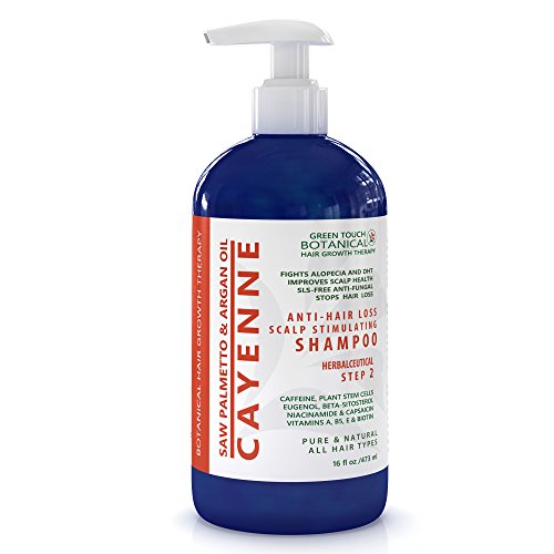 Organic Anti Hair Loss Shampoo Cayenne /Saw Palmetto & Argan Oil 16 Oz Green Touch Botanical Hair Growth Therapy