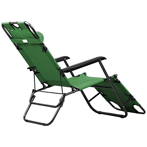 Chaise Lounge Patio Chair Outdoor Yard Beach Metal Folding Recliner Army Green