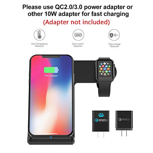 PEMENOL Wireless Charger Compatible Apple Watch 2 in 1 Fast Charging Stand Compatible iPhone X/8/8 Plus Qi-Enabled Charge Station Compatible iwatch 3/2/1(Black)(No Adapter) Upgraded - Thumbnail 4