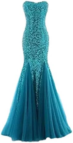 Winnie Bride Sparkly Sequins Evening Prom Ball Gown Mermaid Long Formal Dress-8-Aqua
