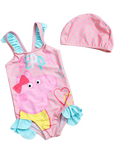 Wengift Peppa Pig Pink Swimsuit 1-11 Years Old with a Cap