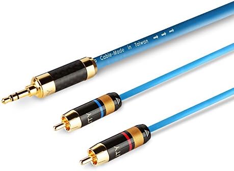 Ohno Continuous Casting (OCC) Copper RCA Cable, 3.5mm Male to 2 Male RCA (Left/Right) Stereo Audio Y Cable, Dual Shielded Gold-Plated, 1.5M (5ft) –Red-Deluxe Plus Series