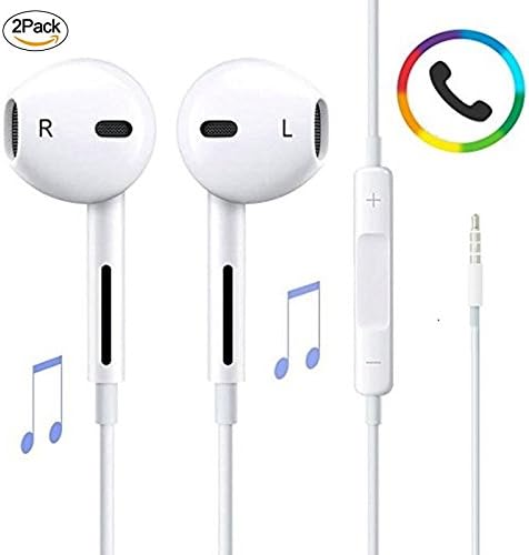 Earphone with Microphone [2 Pack] for Apple Premium Earbuds Stereo Headphones with 3.5mm Noise Isolating headset for iPhone 5/5s/5c/6/6s Plus/SE iPad Mac (CC)