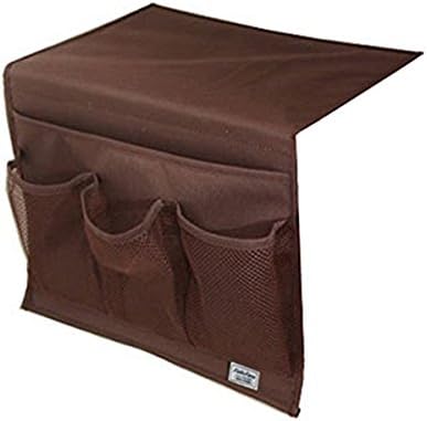 Eaonup 4 Pockets Bedside Storage Organizer Hanging Bag Caddy, Chair Desk Sofa Slipcovers TV Remote Controller Holder Organizer Bag Table Cabinet Book Caddy (Brown) (Brown)