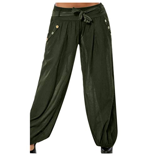 CCatyam Plus Size Yoga Pants for Women, Wide Leg Harem Pocket Trousers Printed Loose Fashion Army Green