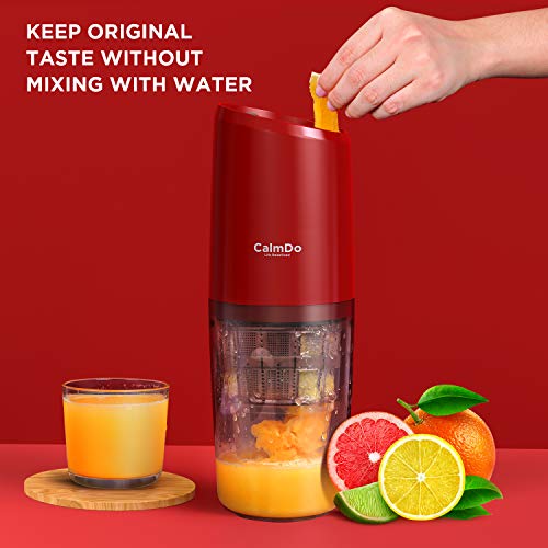 Masticating Juicer, CalmDo Portable Slow Juicer Machine, PJ801 Juicer Extractor with Reverse Function, USB Rechargeable, Red
