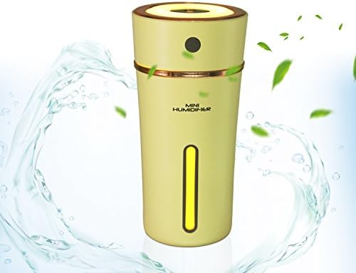 Azmall Rechargeable Oil Diffuser Humidifier Yellow Car Humidifier,Portable 300ml Cool Mist Ultrasonic Cup Humidifier with Automatic Shut off, Night Light Function