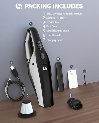 SERVOMASTER Aspirapolvere Auto, Aspirabriciole Senza Fili Potente con Filtro HEPA Lavabile e Bocchetta per Fessure e Spazzola, Mini Aspirapolvere per Auto e Casa Senza Fili a Batteria Ricaricabile