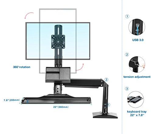 North Bayou Sit Stand Desk Converter Height Adjustable Standing Desk Workstation for 22''-35'' Monitor Computer Monitor Mount Arm with Keyboard Tray Black