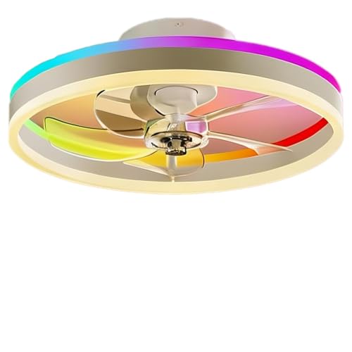Seyxicnor RGBCW Smart Ceiling Fan with Light, APP Remote Control, 10 RGB Modes, 6 Reversible Speed, Silent LED Dimmable Ceiling Fan for Bedroom 50 cm White