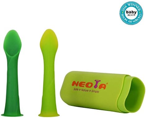 Baby Spoons - Gum-Friendly Soft-Tip Silicone Infant Safety Spoons with Suction - First Stage Feeding Training Utensils Gifts Sets For Babies and Toddlers - 100% FDA Approved BPA Free- 2 Count (green)