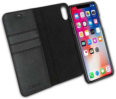 iPhone XS Max Detachable Wallet Case Black - KANVASA Premium Genuine Leather 2 in 1 Flip Folio Book Magnetic Cover for the Original iPhone XS Max / 10S Max (6.5 inch) - Supports Wireless Charging Qi