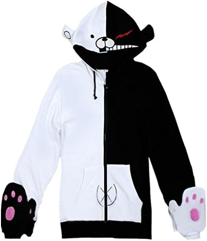 Anime Dangan Ronpa Costume Black White Bear Cosplay Fleece Hoodie Jacket Coat With Gloves