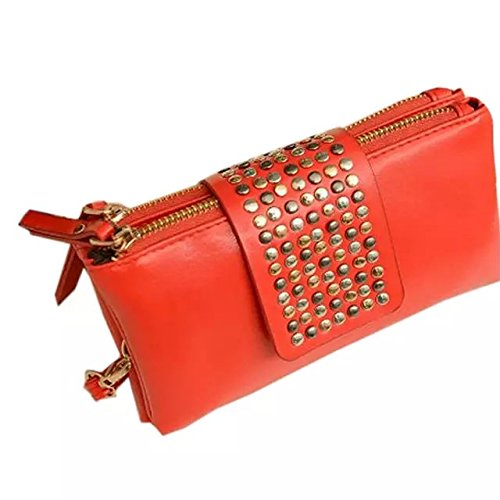 New Women's Leather Handbag Mosaic Rivets Shoulder Day Clutch Evening Bag Wallet Purse Wrist Bag (Red)