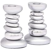 Yaie Emanuel Zen Stone Tower Candlestick Holders for Shabbat and Yom Tov | Anodized Aluminum Modern Design (Silver (CSG-1))