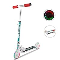 Moroly kids Scooter with LED Light Up Wheels,110lb Foldable Adjustable Height Kick Scooter for Boys and Girls,Rear Fender Break,5lb Lightweight 2-Wheel Mini Push Scooter for Children Age 3-10 (White)