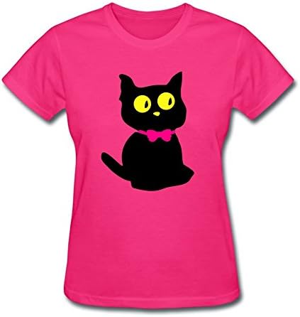 Theresawilkins Black Kitty Cat Vector Art - 2 Pink Printed Medium Short Sleeves Styling Women