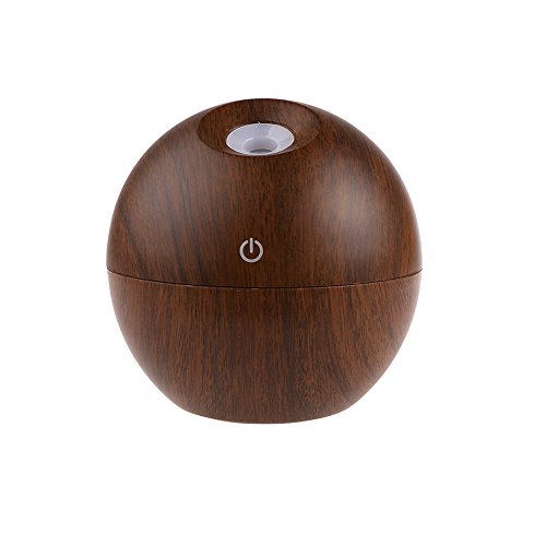 USB Diffuser Sunsbell 130ml Cool Mist Humidifier Ultrasonic Aroma Essential Oil Diffuser with LED RGB Light (Dark Woodgrain)