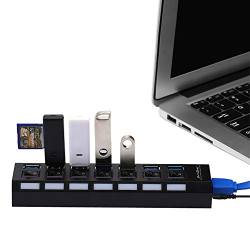 USB HUB 3.0 Splitter for Ps4,2win2buy 7 Port USB Data Hub with Power Adapter and Charging Port,Individual On Off Switches & Lights for Laptop PC Computer Mac Playstation 4 Slim Pro Flash Drive