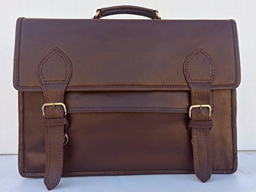 Handmade genuine leather laptop messenger briefcase shoulder computer bag 17 inch