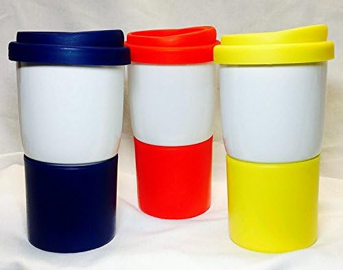 3 Porcelain/Ceramic Travel Mugs with Silicone Lid & Silicone Wrap at Bottom for Added Heat Protection & Grip