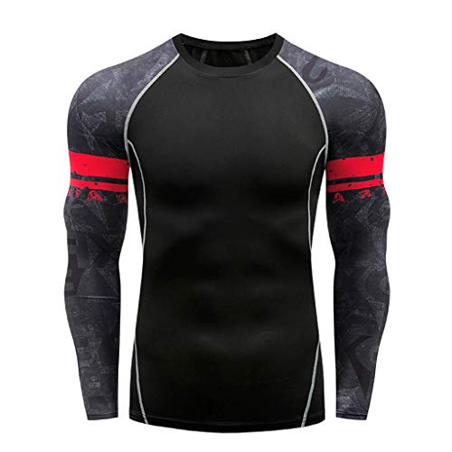 Men Compression Shirt Base Layer Long Sleeve Undershirt for Men Sport Fitness Cool Dry (L, Black)
