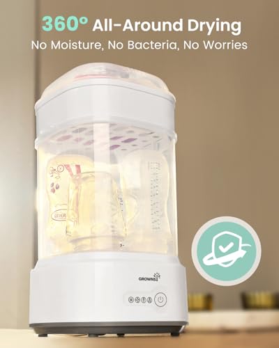 Grownsy Baby Bottle Sterilizer and Dryer, Compact Baby Bottle Sterilizer, Electric Steam Bottle Sanitizer for Baby Bottles, Pacifiers, Pump Parts