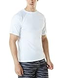 Tesla TM-MSS01-WHT_Large Men's UPF 50+Swim Shirt Loose-Fit Swim Tee Rashguard Top MSS01