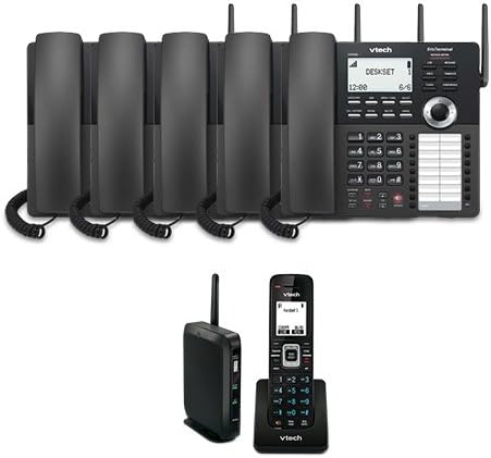 VTech VSP608 ErisTerminal VoIP Deskset (5-Pack) Business Phone System + (1) VSP600 SIP DECT Base Station Cordless Handset
