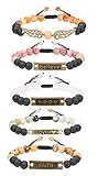 Finrezio 5 PCS Bead Bracelets for Women Aromatherapy Essential Oil Diffuser Natural Lave Rock Stone Bracelet Set 8MM (Style B: 5 PCS of Adjustable)