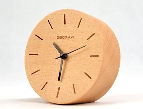 belaDESIGN Handmade Beech Wood Round Stripe Silent Table Alarm Clock