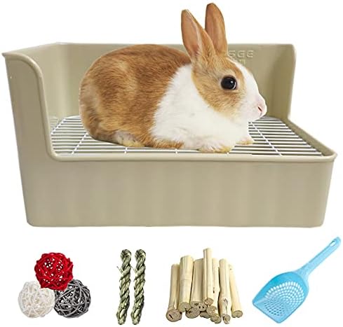 Tfwadmx Rabbit Litter Box - Corner Toilet Pan With Scoop & Chew Toys For Rabbits, Guinea Pigs, Chinchillas