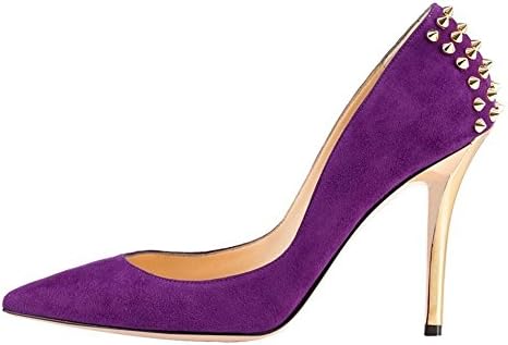Women's Sexy Pointed Toe Stiletto Rivet Pumps Slip on High Heels Studded Shoes Size 4- 15 US