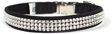 "Perfect Fit" Ultrasuede Gilmore Quick-Release Buckle Collar w/ Swarovski Crystals for Dogs by Susan Lanci Designs (12 inch, Black)