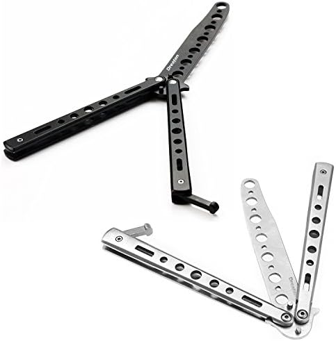 Butterfly Training Knife Unsharpened Blade Handle Folding Tactical Knife 2 PCS (1 Black and 1 Silver)