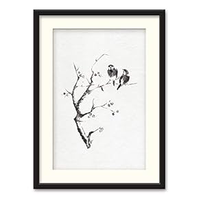 Black Paper Framed Canvas Wall Art for Living Room, Bedroom Traditional Chinese Words and Plants Canvas Prints for Home Decoration Ready to Hanging - 23x31 inches