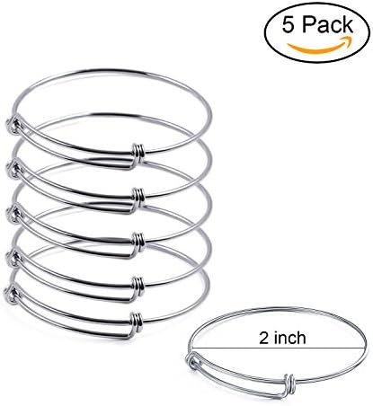 YALIKE 5Pcs Wire Blank Bracelet Stainless Steel Expandable Charm Bangle for DIY Jewelry Making, 2 Inch