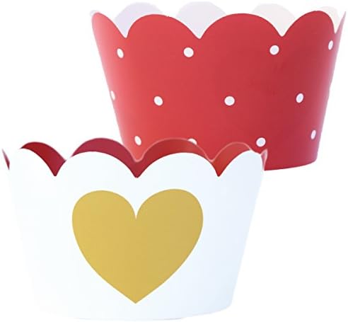 Red Cupcake Wrappers, 36 Cup Cake Holders, White Polka Dot Party Decorations, Engagement Party Supplies, 50th Golden Anniversary Treat Liners, Favor Wraps, Confetti Couture