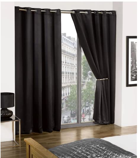 New Edge Blinds Pair Of Thermal Blackout Eyelet Curtains (Black, 46" x 54" (116cm x 137cm))