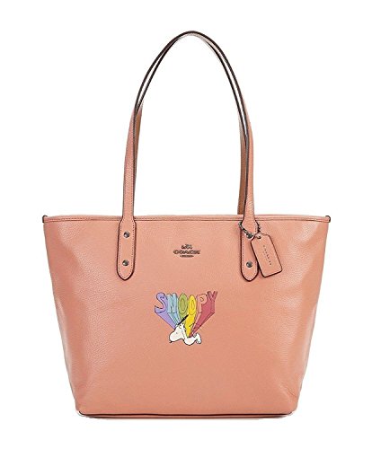 Coach Womens Peanuts Snoopy Flying Rainbow City Zip Tote Shoulder Bag, Melon #18904