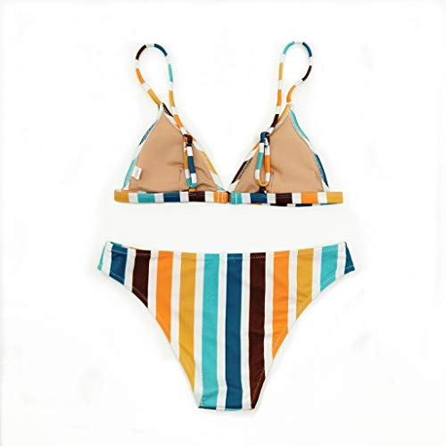 lotus.flower Women's Rainbow Striped Print Swimwear Bikini Swimwear Bandage Tankini Beach (S, Multicolor)