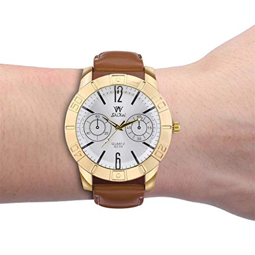 Business Watch for Men Analog and Digital,Londony❀♪ Boy's Fashion Business Quartz Watch with Brown Leather/Mesh Strap