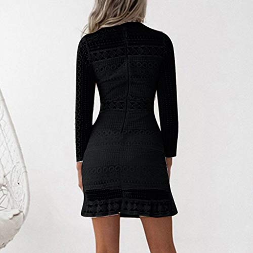 New in Respctful ♫♫Women's Floral Lace Crochet Hollow Out Long Sleeve Summer Bodycon Pencil Cocktail Party Mini Dress Black - Thumbnail 4