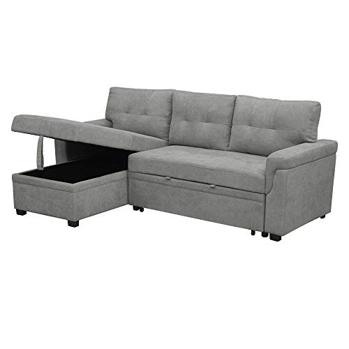 Naomi Home Laura Reversible Sleeper Sectional Sofa Storage Chaise Gray/Velvet Pricepulse