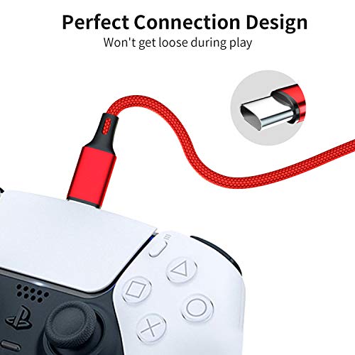 2 Pack 10FT Charging Cable for PS5 DualSense and Xbox Series X/S / Switch Pro Controller, Ackmioxy Charging Cord Nylon Braided Type-C Port Charger Accessories for Playstation 5/ Xbox Series S/X (Red)