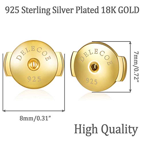 DELECOE 2 Pairs 925 Sterling Silver Locking Earring Backs Replacements, 18K Gold Plated Secure
