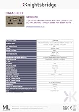 Knightsbridge 13A 2G Switched Socket Dual USB A+C Antique Brass Black Insert view 7